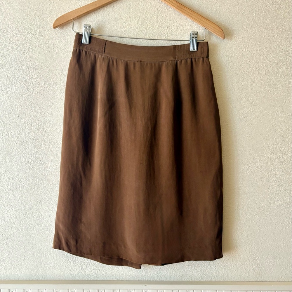 Vintage Athéne 100% silk‎ brown pencil skirt
